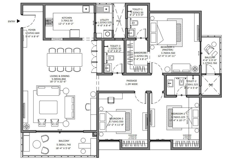 Floor Plan, assetz-bloom-and-dell 3 Bedroom 2039 Sq.Ft. Apartment In Whitefield Road Bangalore 8804829