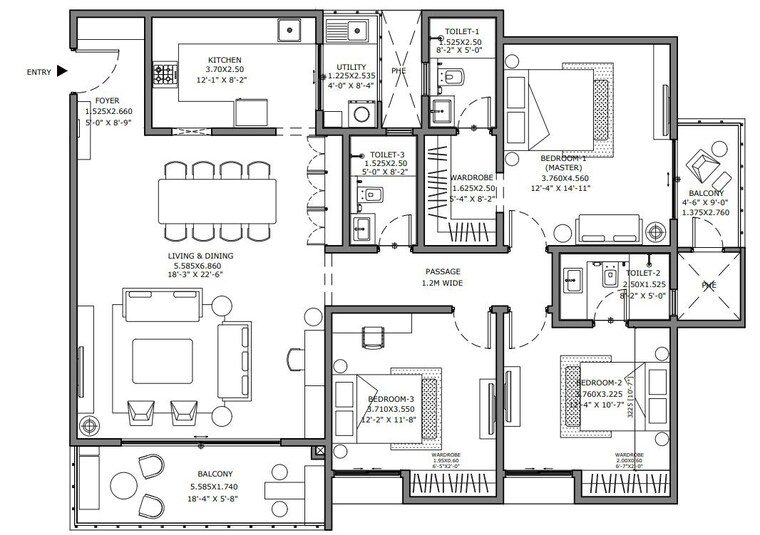 Floor Plan, assetz-bloom-and-dell 3 Bedroom 2039 Sq.Ft. Apartment In Whitefield Road Bangalore 8804829