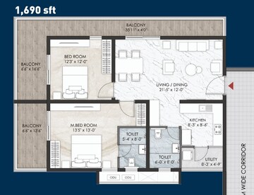 Floor Plan in 2 BHK Apartment at Namishree Vrindavan, Kondapur – for Sale