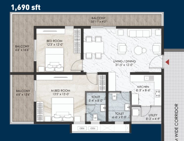 Floor Plan, namishree-vrindavan 2 Bedroom 1690 Sq.Ft. Apartment In Kondapur Hyderabad 8805965