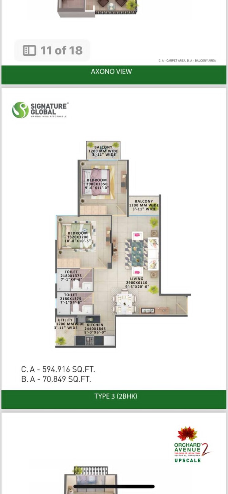 Floor Plan, signature-global-orchard-avenue 2 Bedroom 591 Sq.Ft. Apartment In Sector 93 Gurgaon 8806970
