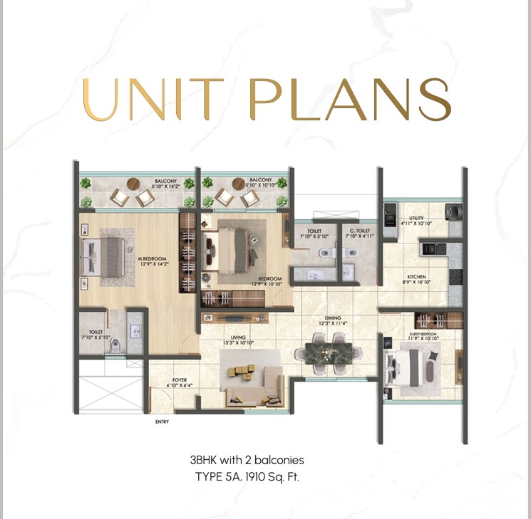 Floor Plan, whitefield 3 Bedroom 1910 Sq.Ft. Apartment In Whitefield Bangalore 8807728