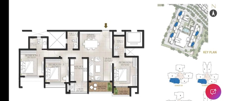 Floor Plan, aston-park-at-the-prestige-city 3 Bedroom 1536 Sq.Ft. Apartment In Sarjapur Bangalore 8807899