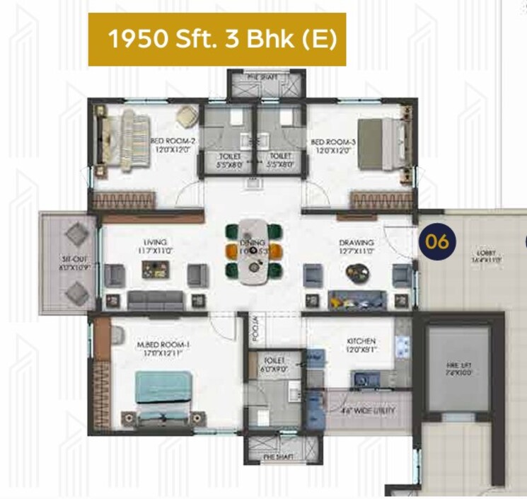 Floor Plan, hallmark-altus 3 Bedroom 1950 Sq.Ft. Apartment In Kondapur Hyderabad 8808624