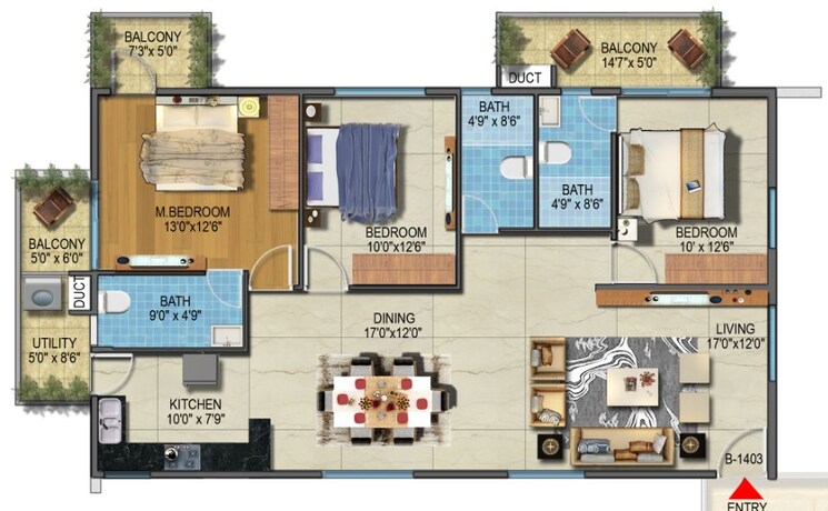 Floor Plan, myhna-maple 3 Bedroom 1665 Sq.Ft. Apartment In Varthur Bangalore 8809701