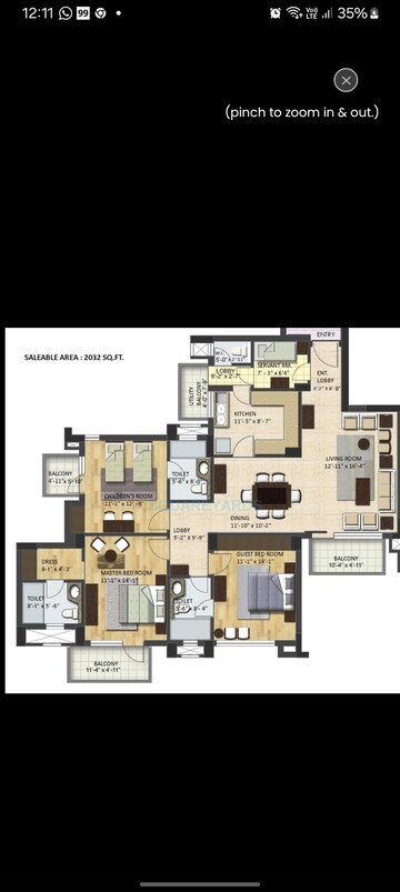 Floor Plan in 3 BHK Apartment at BPTP Park Grandeura, Sector 82 – for Rent