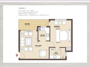 Floor Plan in 1 BHK Apartment at Kashish Manor One, Sector 111 – for Sale