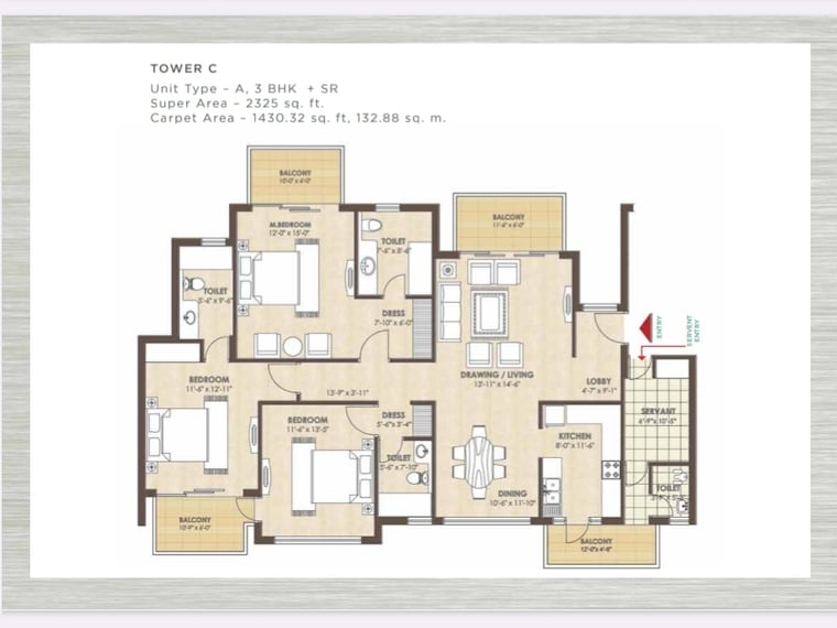 Floor Plan, kashish-manor-one 3 Bedroom 2325 Sq.Ft. Apartment In Sector 111 Gurgaon 8813090