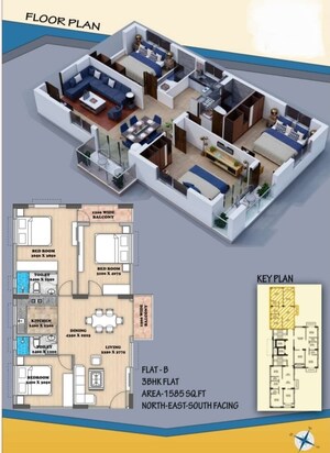 Floor Plan in 3 BHK Apartment at New Town – for Sale