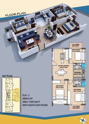 Floor Plan in 3 BHK Apartment at New Town – for Sale