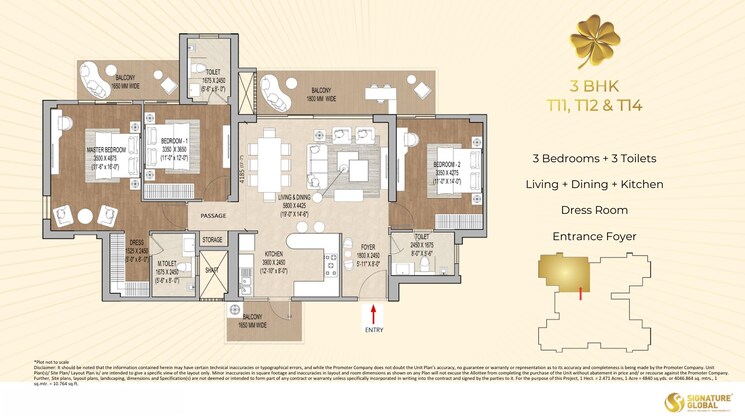 Floor Plan, signature-global-cloverdale 3 Bedroom 2095 Sq.Ft. Apartment In Sector 71 Gurgaon 8814564