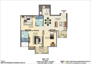 Floor Plan in 2 BHK Apartment at Signature Global Orchard Avenue, Sector 93 – for Sale