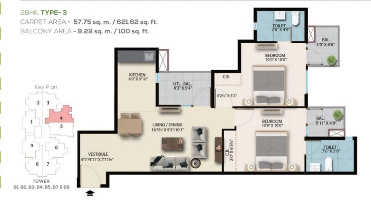 Floor Plan, suncity-avenue-76 2 Bedroom 682 Sq.Ft. Apartment In Sector 76 Gurgaon 8814869