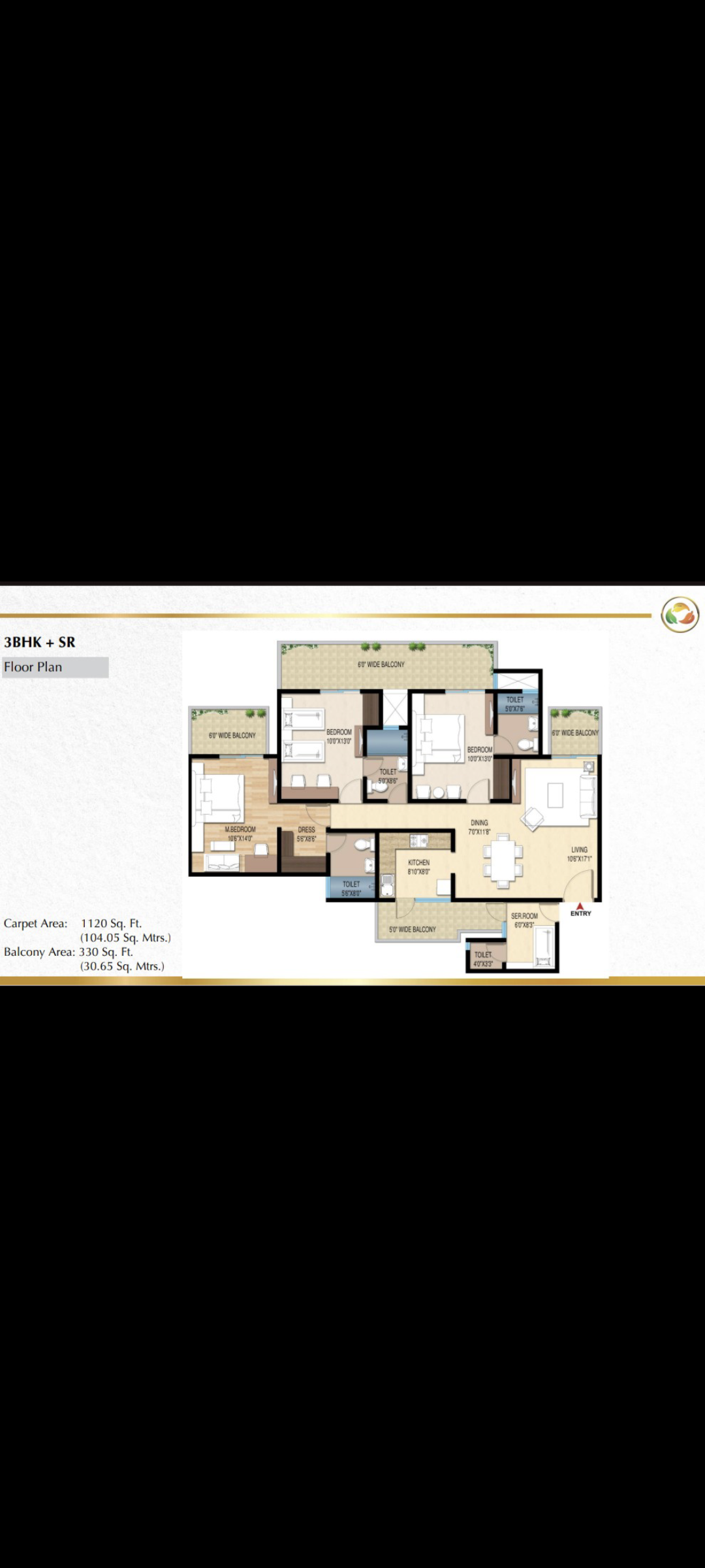 3.5 BHK + Servant Room Apartment For Rent in Central Park Flower Valley Aqua Front Towers