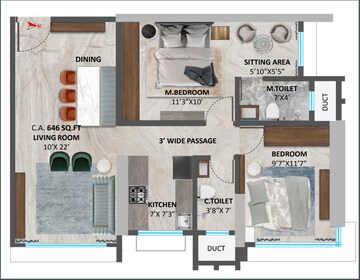 Floor Plan in 1 BHK Apartment at Shree Siddhivinayak Park Abode, Dadar West – for Sale