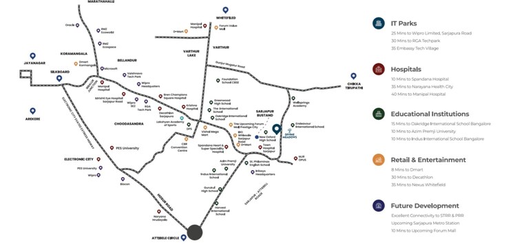 Map Location, mjr-divine-meadows 4 Bedroom 3485 Sq.Ft. Villa In Sarjapur Road Bangalore 8816499