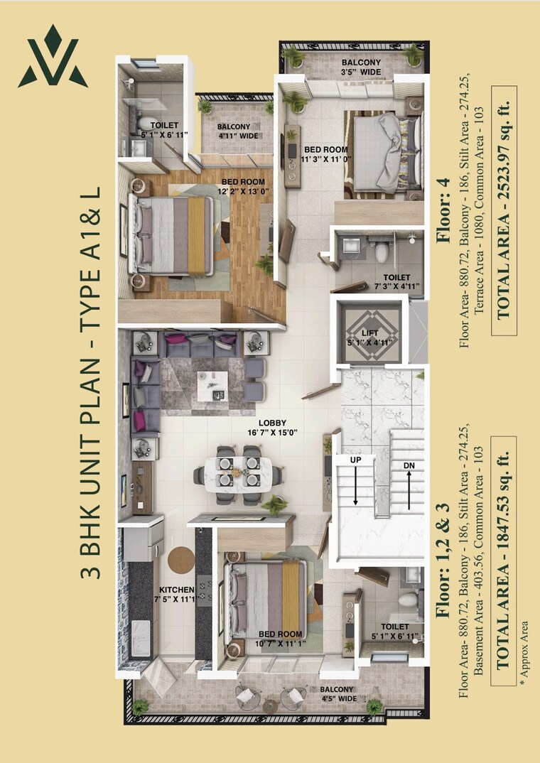 Floor Plan, rof-pravasa 3 Bedroom 1847 Sq.Ft. Builder Floor In Sector 88a Gurgaon 8816958