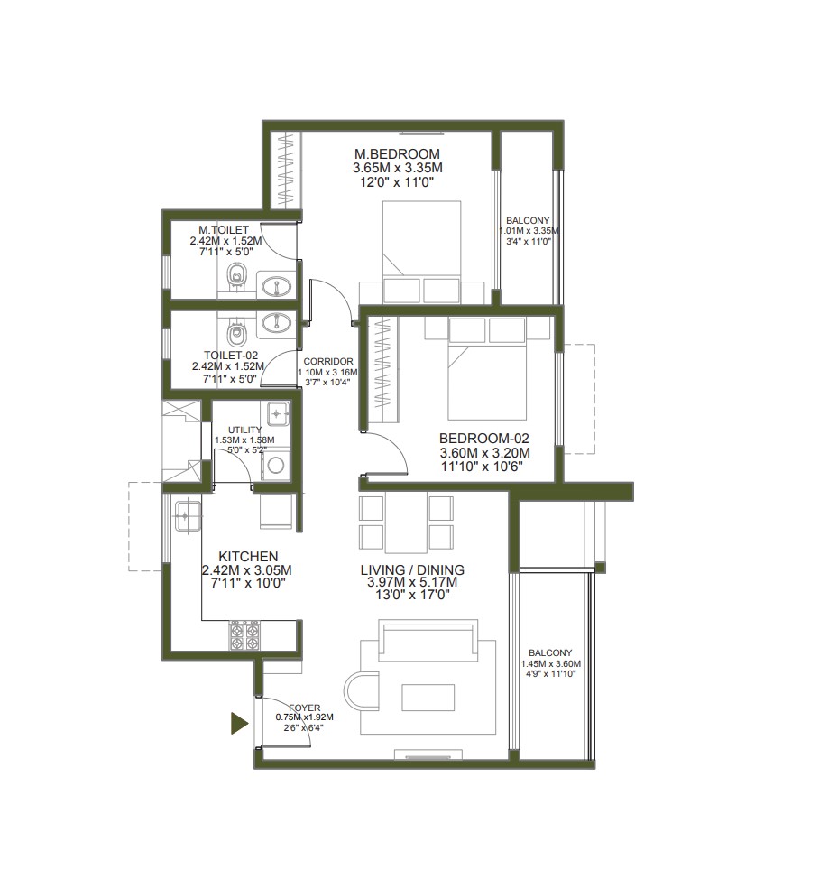 2 BHK 1270 Sq.Ft. Apartment in Godrej Lakeside Orchard