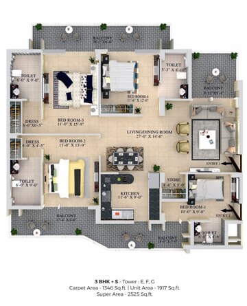 Floor Plan in 3 BHK Apartment at Maya Green Lotus Saksham, International Airport Road – for Sale