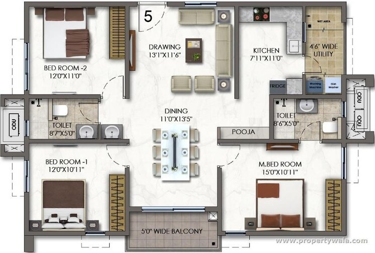 Floor Plan, aparna-sarovar-zicon 3 Bedroom 1855 Sq.Ft. Apartment In Nallagandla Hyderabad 8819462