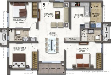 Floor Plan in 3 BHK Apartment at Aparna Sarovar Zicon, Nallagandla – for Rent