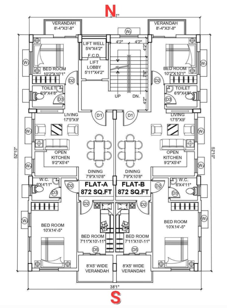 Floor Plan, new town 3 Bedroom 1250 Sq.Ft. Apartment In New Town Kolkata 8820788