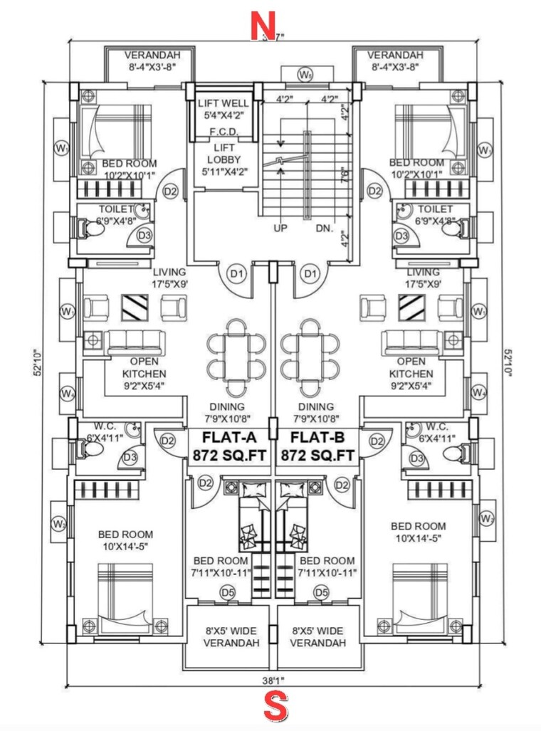 Floor Plan, new town 3 Bedroom 1250 Sq.Ft. Apartment In New Town Kolkata 8820788