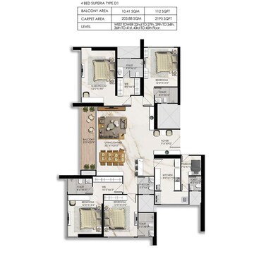 Floor Plan in 2 BHK Apartment at Prestige Jasdan Classic, Mahalaxmi – for Sale
