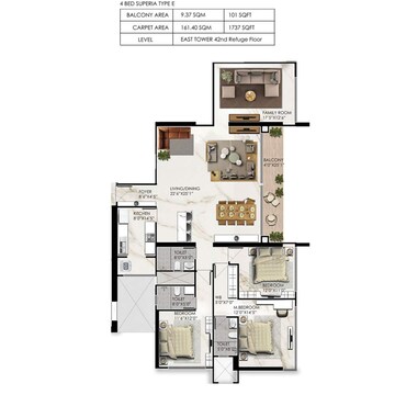 Floor Plan in 2 BHK Apartment at Prestige Jasdan Classic, Mahalaxmi – for Sale