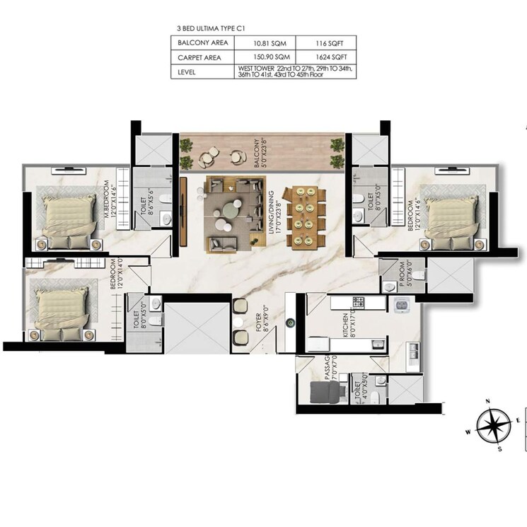 Floor Plan, prestige-jasdan-classic 2 Bedroom 826 Sq.Ft. Apartment In Mahalaxmi Mumbai 8822234