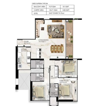 Floor Plan in 2 BHK Apartment at Prestige Jasdan Classic, Mahalaxmi – for Sale