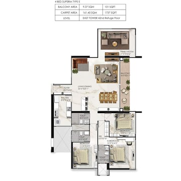 Floor Plan in 3 BHK Apartment at Prestige Jasdan Classic, Mahalaxmi – for Sale