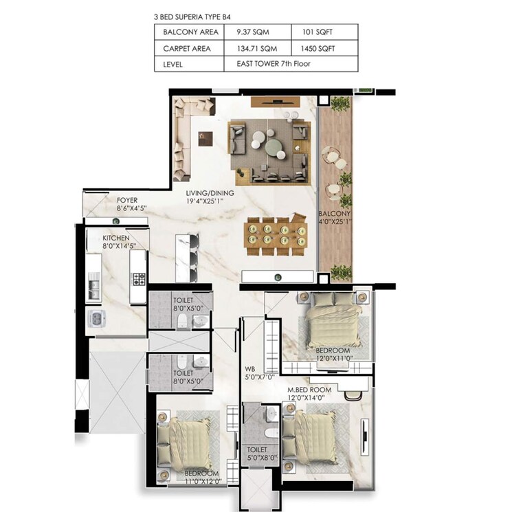 Floor Plan, prestige-jasdan-classic 3 Bedroom 1133 Sq.Ft. Apartment In Mahalaxmi Mumbai 8822300