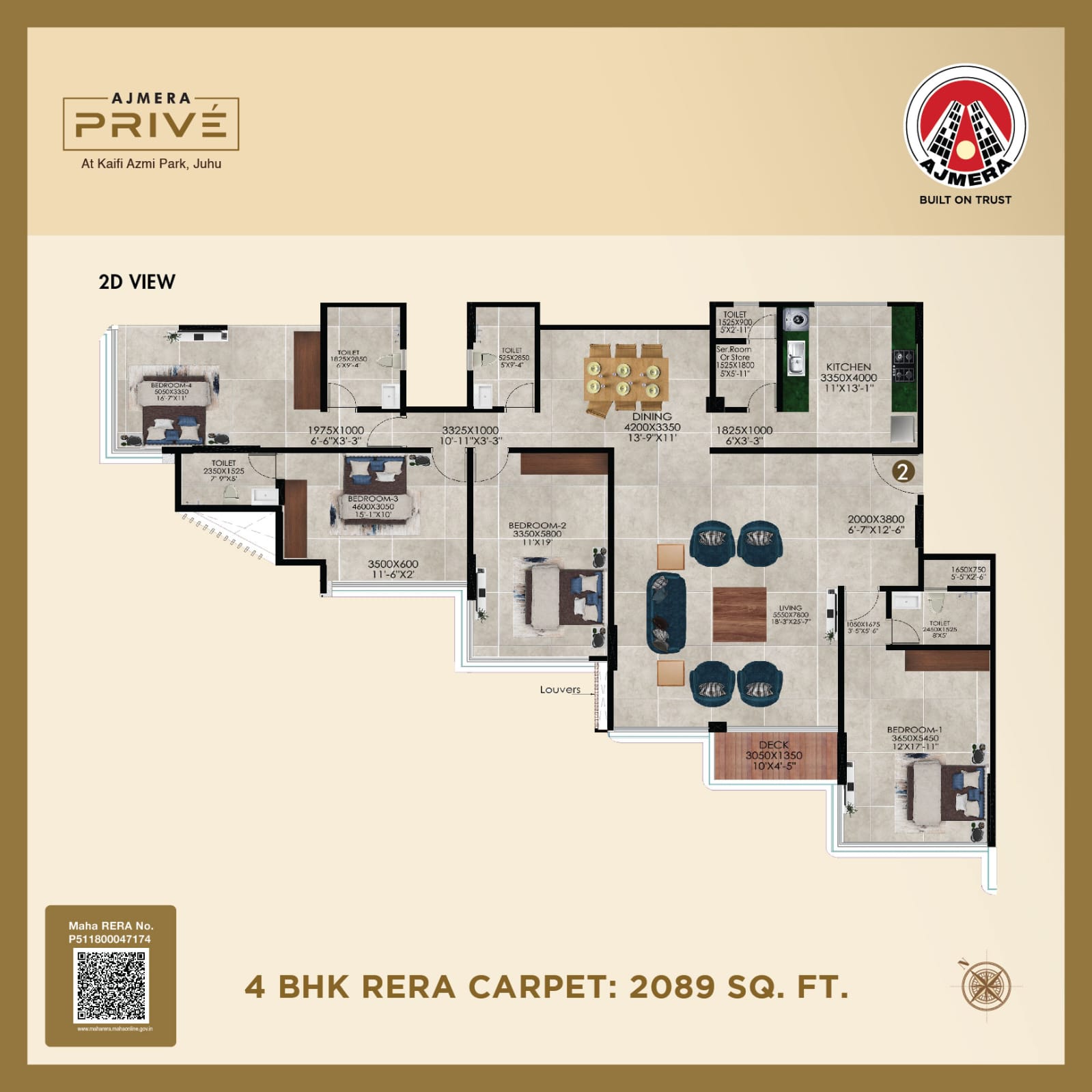 4 BHK + Pooja Room,Extra Room 2089 Sq.Ft. Apartment in Ajmera Prive