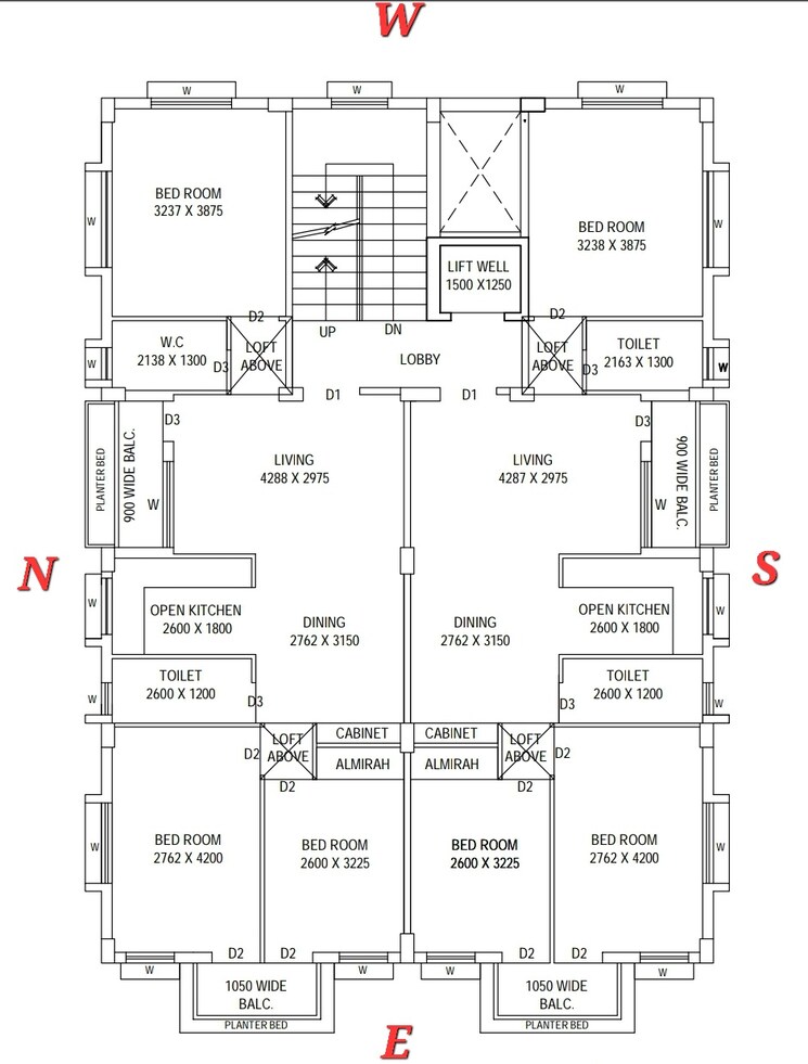 Floor Plan, new town 3 Bedroom 1250 Sq.Ft. Apartment In New Town Kolkata 8826654