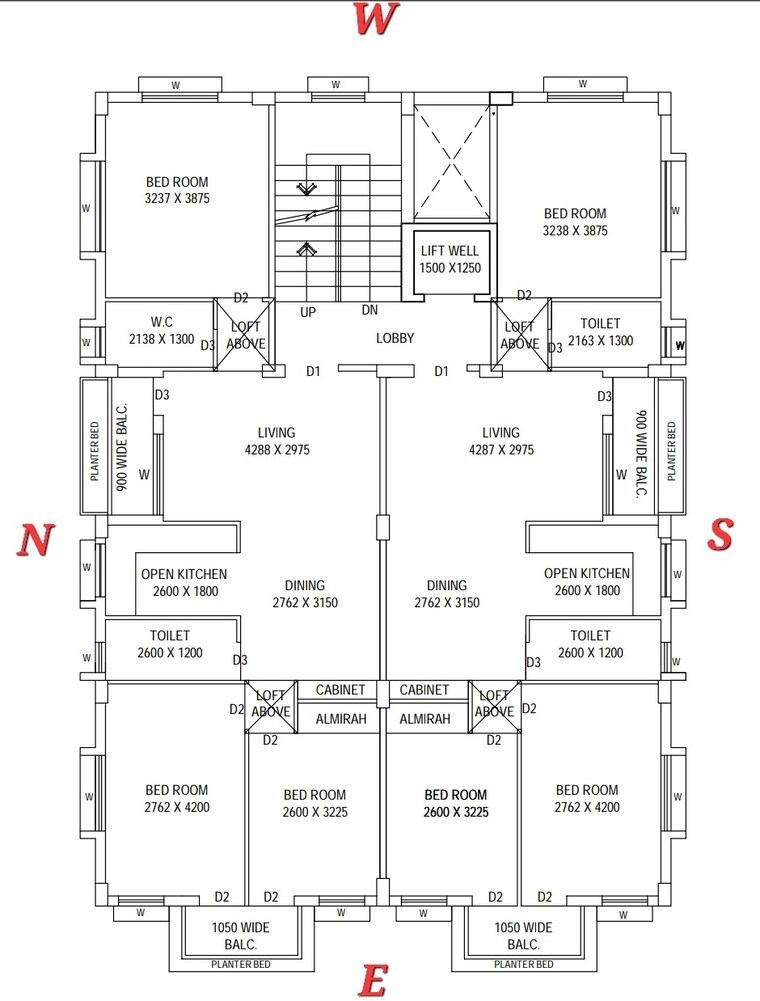 Floor Plan, new town 3 Bedroom 1250 Sq.Ft. Apartment In New Town Kolkata 8826654