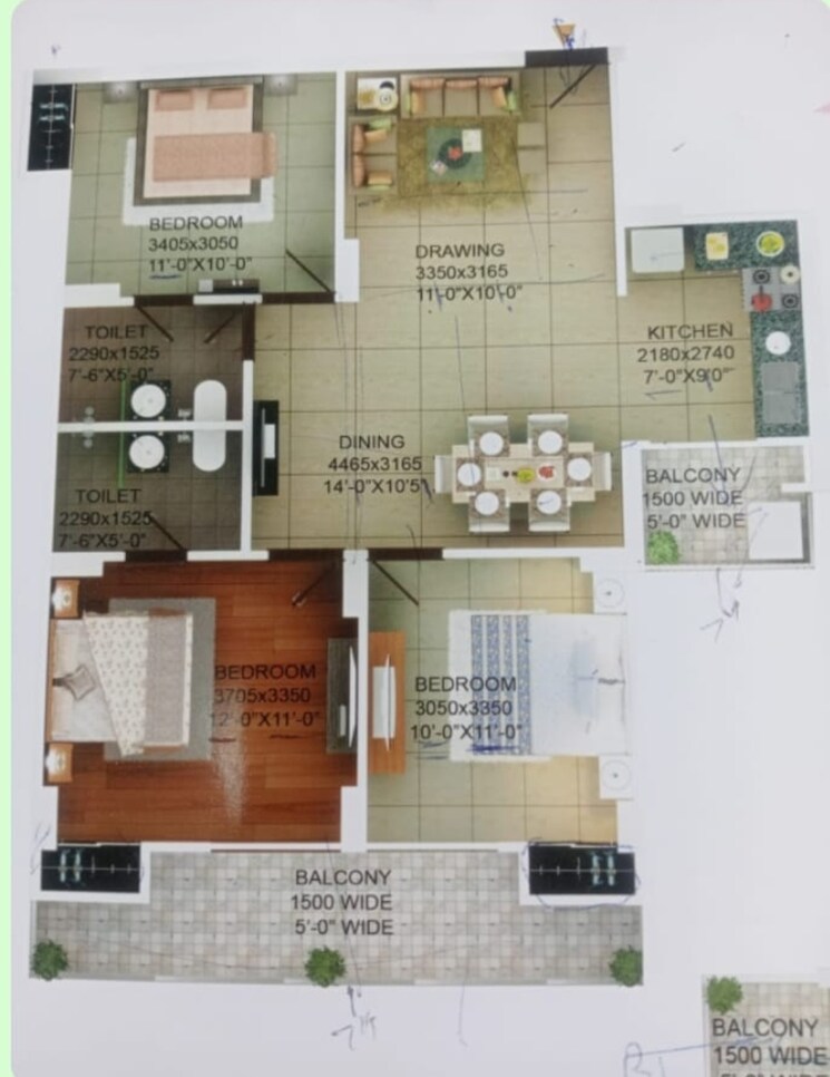 Floor Plan, victoryone-amara 3 Bedroom 1350 Sq.Ft. Apartment In Sector 16 Greater Noida Greater Noida 8829000