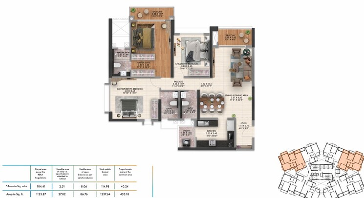 Floor Plan, gera-joy-on-the-tree-tops 3 Bedroom 1237 Sq.Ft. Apartment In Hinjewadi Pune 8829703