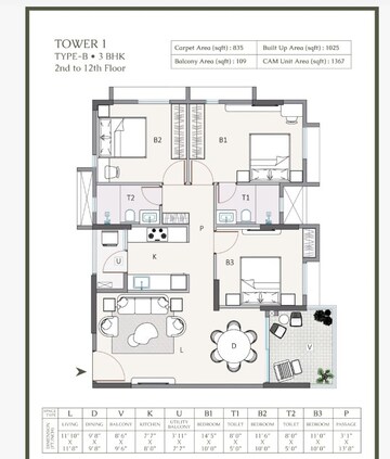 Floor Plan in 3 BHK Apartment at Rajarhat Gopalpur – for Sale