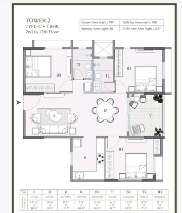 Floor Plan in 3 BHK Apartment at Rajarhat Gopalpur – for Sale