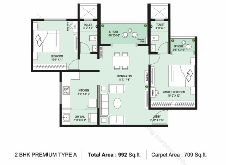 Floor Plan, krisala-41-zillenia 2 Bedroom 709 Sq.Ft. Apartment In Punawale Pune 8830192