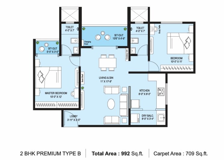 Floor Plan, krisala-41-zillenia 2 Bedroom 709 Sq.Ft. Apartment In Punawale Pune 8830192