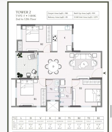 Floor Plan in 3 BHK Apartment at Rajarhat Gopalpur – for Sale