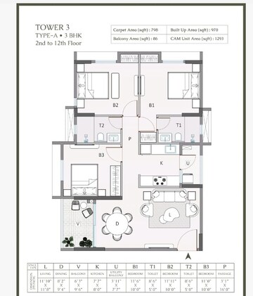 Floor Plan in 3 BHK Apartment at Rajarhat – for Sale