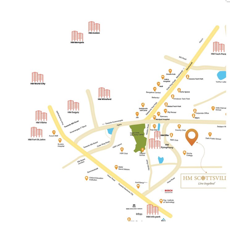 Map Location, bren-zahara 2 Bedroom 1224 Sq.Ft. Apartment In Off Sarjapur Road Bangalore 8833356