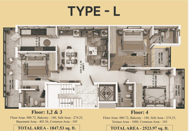 Floor Plan, rof-pravasa 3 Bedroom 1850 Sq.Ft. Builder Floor In Sector 88a Gurgaon 8834110