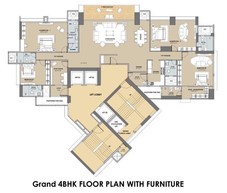 Floor Plan, techno-aakasa 3 Bedroom 1600 Sq.Ft. Apartment In Worli Mumbai 8835061