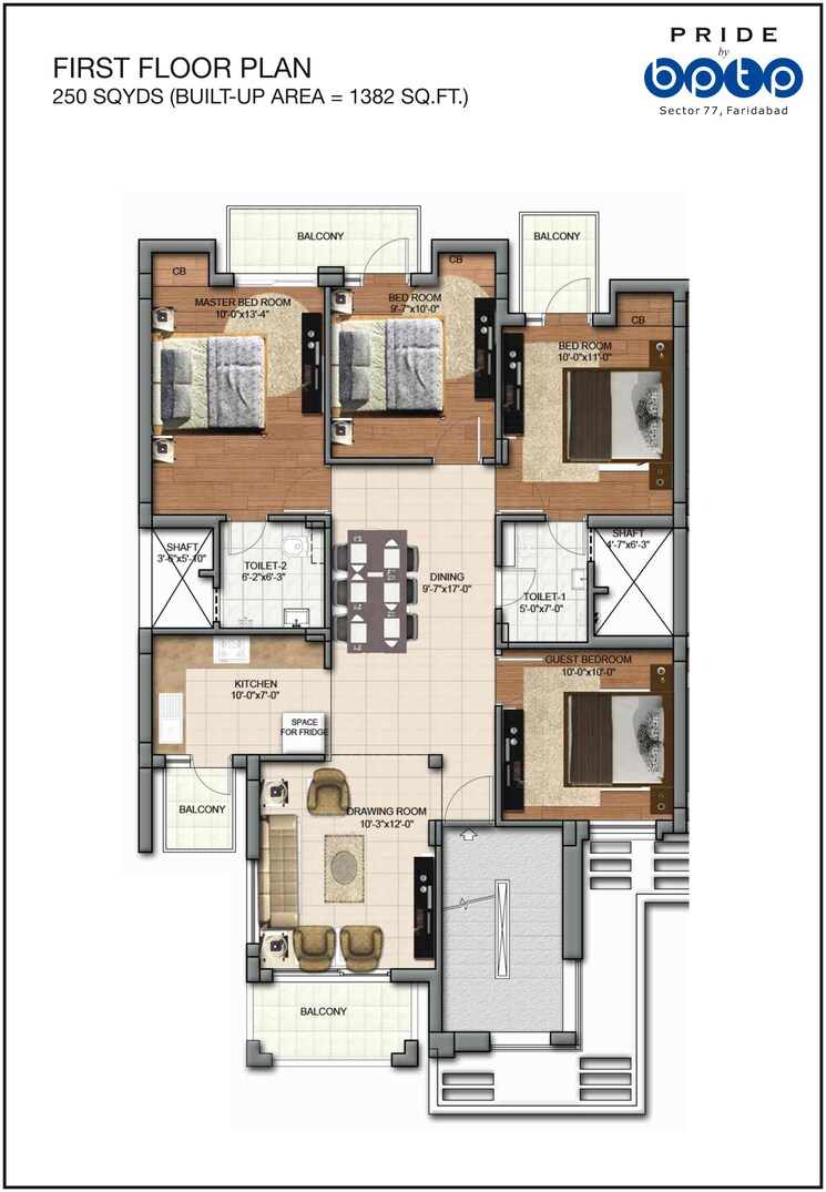 Floor Plan, bptp-parkland-pride 4 Bedroom 1487 Sq.Ft. Independent House In Sector 77 Faridabad 8835164