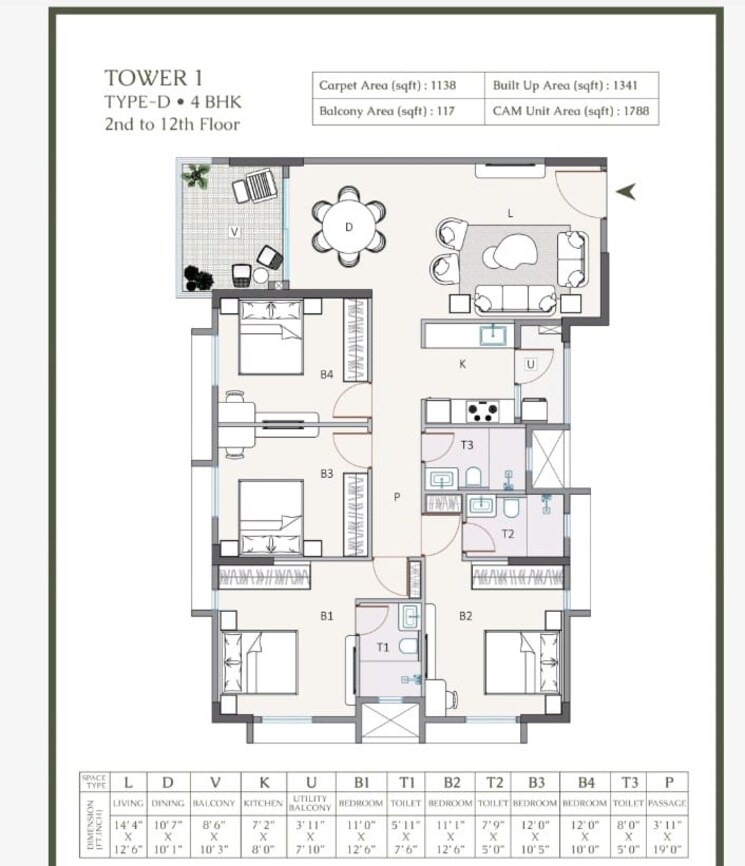 Floor Plan, rajarhat gopalpur 4 Bedroom 1788 Sq.Ft. Apartment In Rajarhat Gopalpur Kolkata 8835506