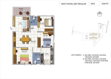 Floor Plan in 3 BHK Apartment at Urbanrise The World of Joy, Miyapur – for Sale